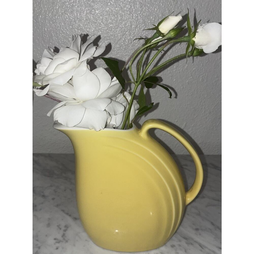 Vintage 1950's Hall Yellow Ceramic Water Pitcher With Ice Lip 8" Tall